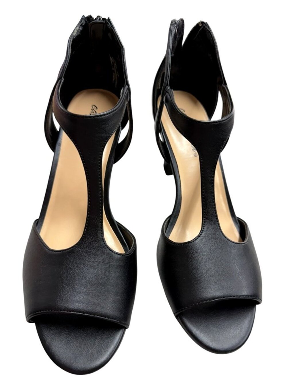 Easy Street Women's Black Flash T-Strap Heels 9M